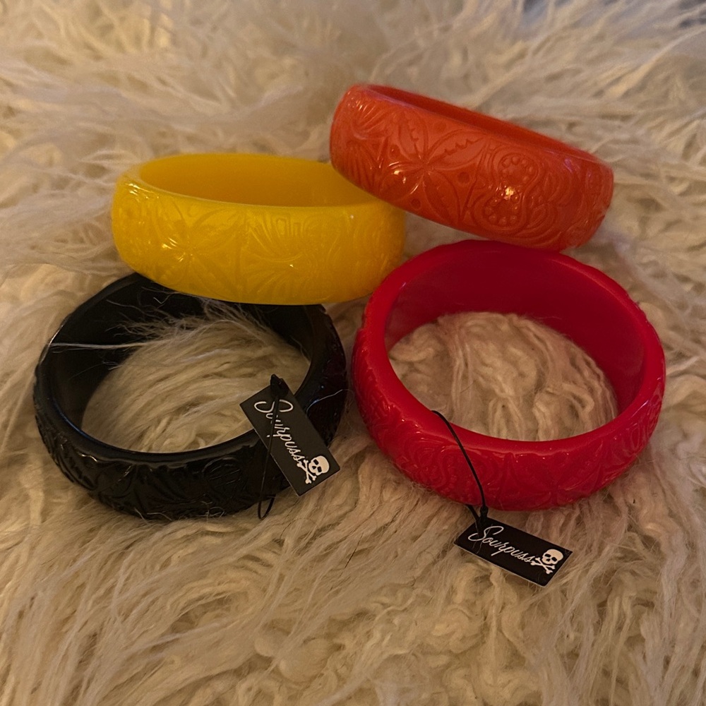 Sourpuss Colorful Bangle Set - Red, Yellow, Orange, Black